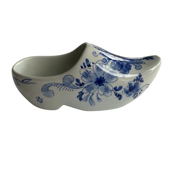 Vintage Delfts Holland Schoonhoven Delft Blue Floral Shoe Clog - Picture 2 of 7